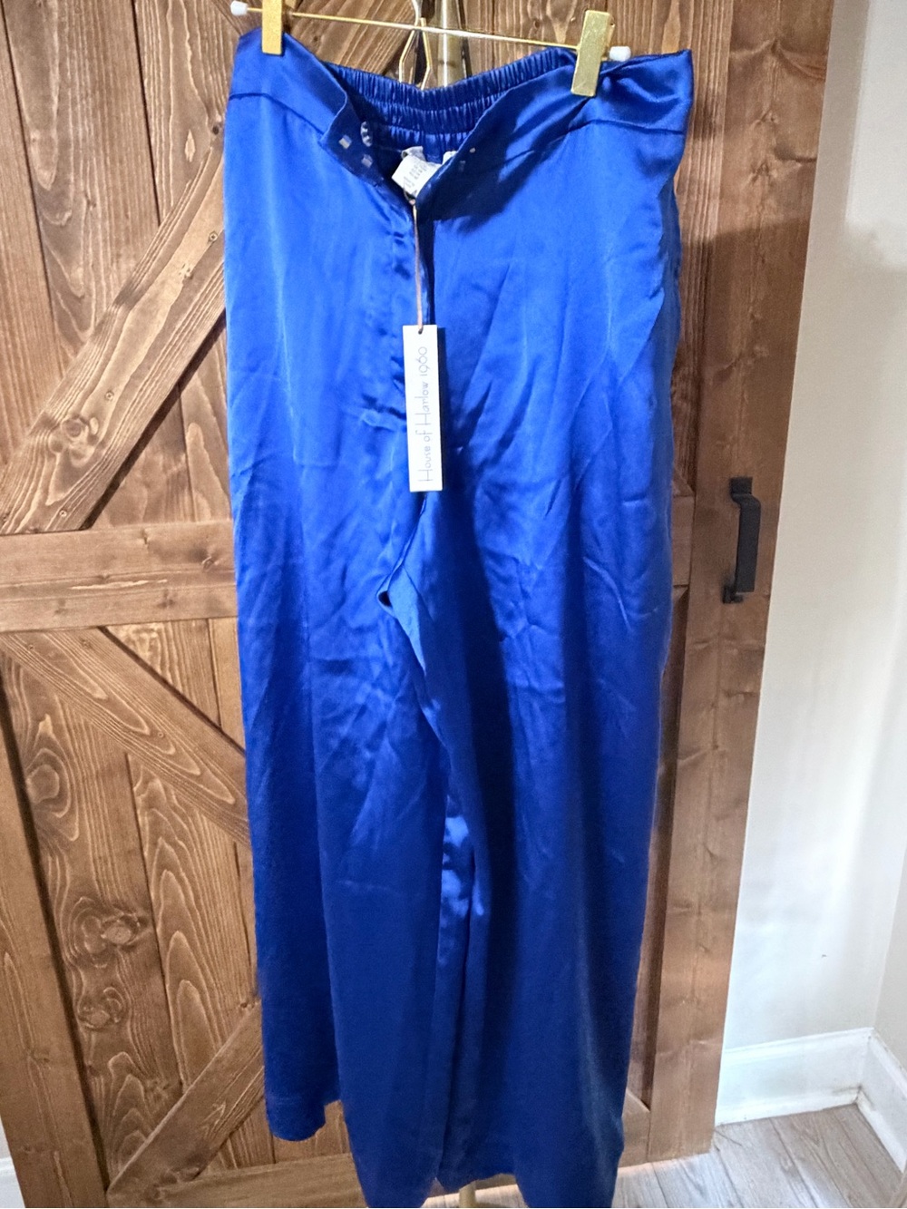 House of Harlow 1960 Satin Wide-Leg Pants in Cobalt Blue